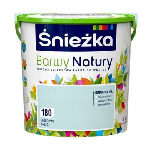 Farba lateksowa Śnieżka Barwy Natury Lazurowy Brzeg 2,5L matowa do ścian i sufitów wewnętrznych odporna na szorowanie