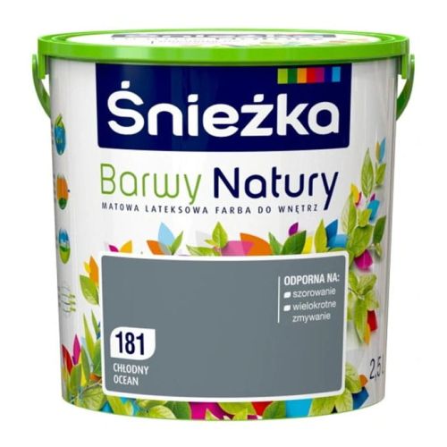 Farba lateksowa Śnieżka Barwy Natury Chłodny Ocean 2,5L matowa do ścian i sufitów wewnętrznych odporna na szorowanie
