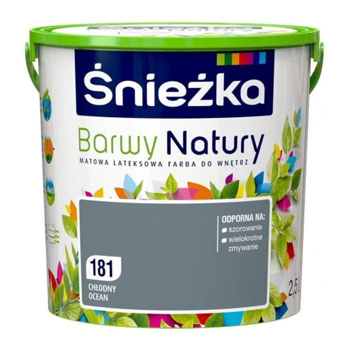 Farba lateksowa Śnieżka Barwy Natury Chłodny Ocean 2,5L matowa do ścian i sufitów wewnętrznych odporna na szorowanie