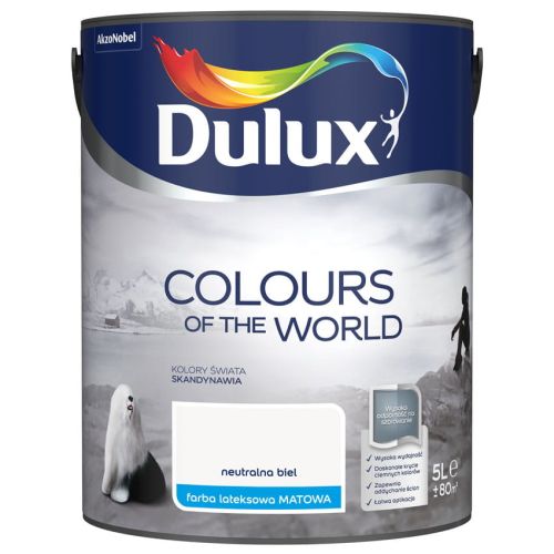 Farba lateksowa Dulux Kolory Świata Neutralna Biel 5L do ścian i sufitów matowa odporna na zmywanie do wnętrz