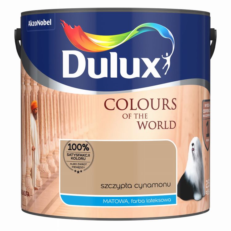 Farba lateksowa Dulux Kolory Świata Szczypta Cynamonu 2,5L do ścian i sufitów matowa odporna na zmywanie do wnętrz