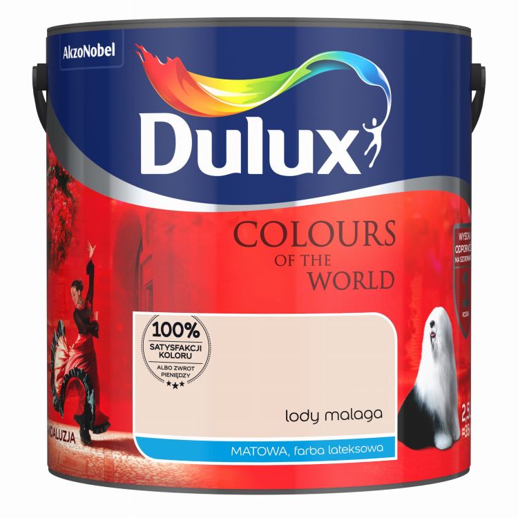 Farba lateksowa Dulux Kolory Świata Lody Malaga 2,5L do ścian i sufitów matowa odporna na zmywanie do wnętrz