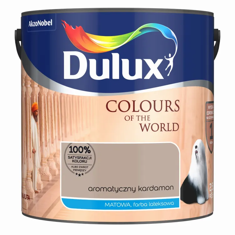 Farba lateksowa Dulux Kolory Świata Aromatyczny Kardamon 2,5L do ścian i sufitów matowa odporna na zmywanie do wnętrz