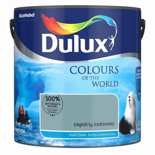 Farba lateksowa Dulux Kolory Świata Błękitny Lodowiec 2,5L do ścian i sufitów matowa odporna na zmywanie do wnętrz