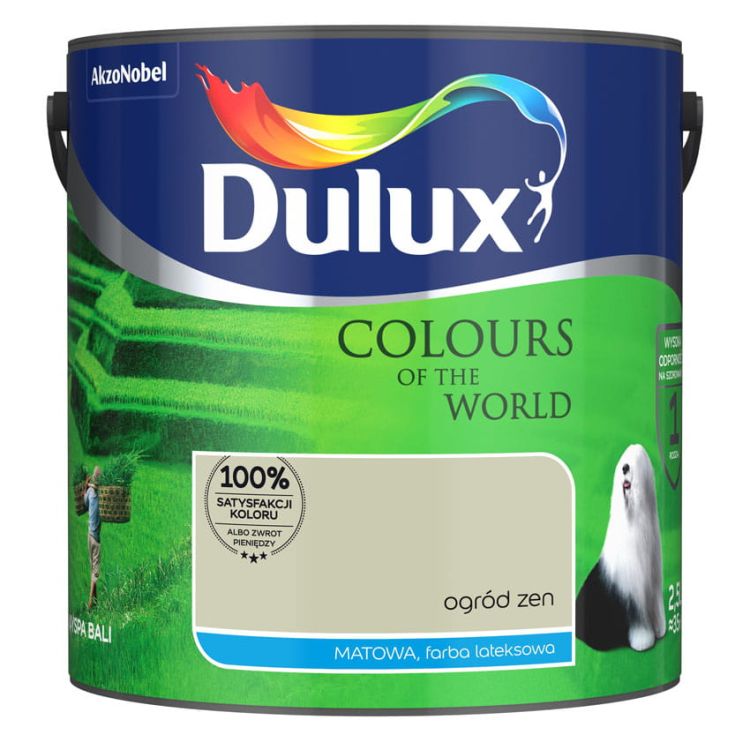 Farba lateksowa Dulux Kolory Świata Ogród Zen 2,5L do ścian i sufitów matowa odporna na zmywanie do wnętrz
