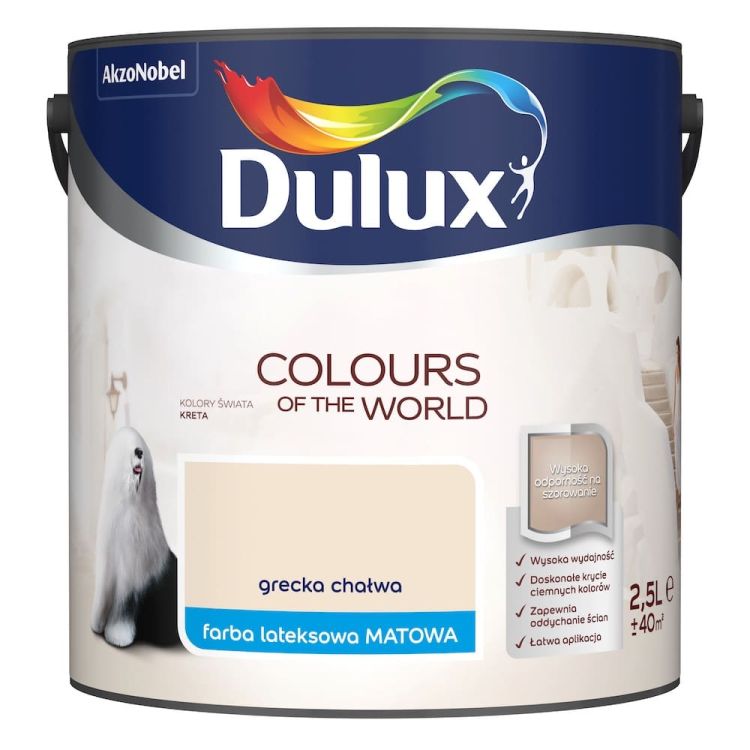 Farba lateksowa Dulux Kolory Świata Grecka Chałwa 2,5L do ścian i sufitów matowa odporna na zmywanie do wnętrz