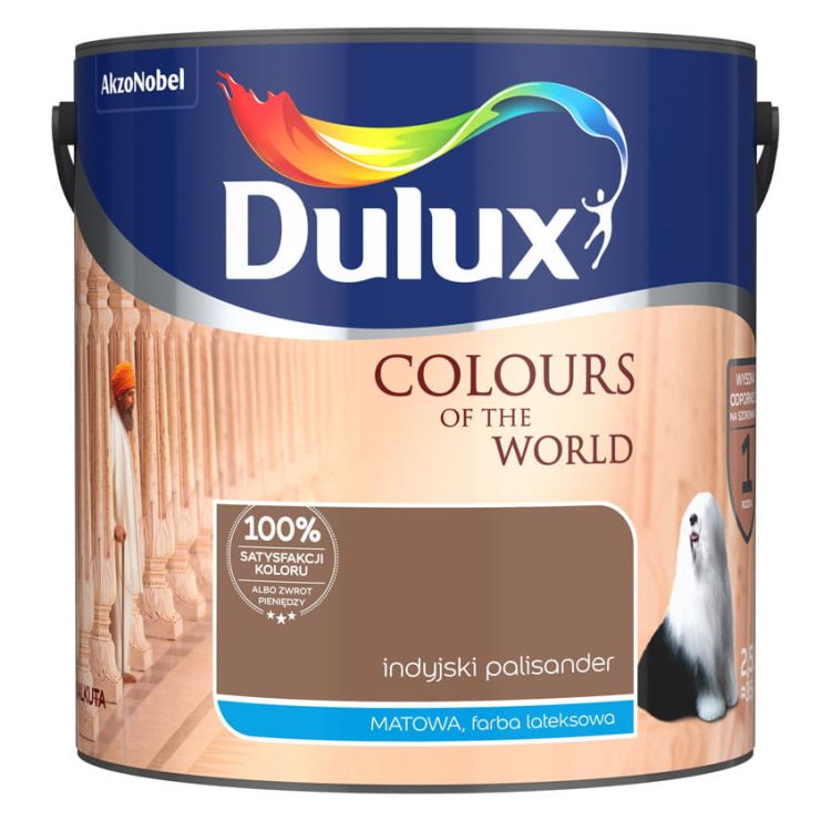 Farba lateksowa Dulux Kolory Świata Indyjski Palisander 2,5L do ścian i sufitów matowa odporna na zmywanie do wnętrz
