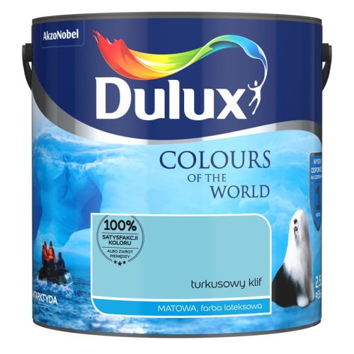 Farba lateksowa Dulux Kolory Świata Turkusowy Klif 2,5L do ścian i sufitów matowa odporna na zmywanie do wnętrz