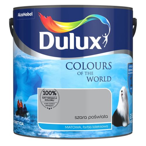 Farba lateksowa Dulux Kolory Świata Szara Poświata 2,5L do ścian i sufitów matowa odporna na zmywanie do wnętrz