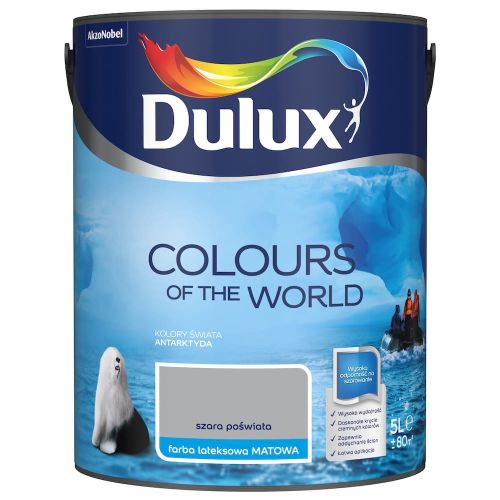 Farba lateksowa Dulux Kolory Świata Szara Poświata 5L do ścian i sufitów matowa odporna na zmywanie do wnętrz
