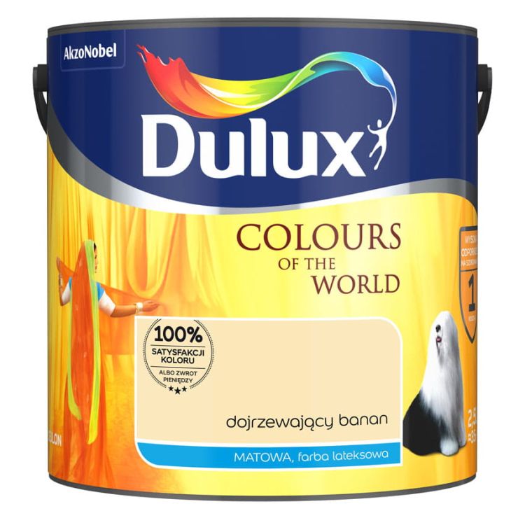 Farba lateksowa Dulux Kolory Świata Dojrzewający Banan 2,5L do ścian i sufitów matowa odporna na zmywanie do wnętrz
