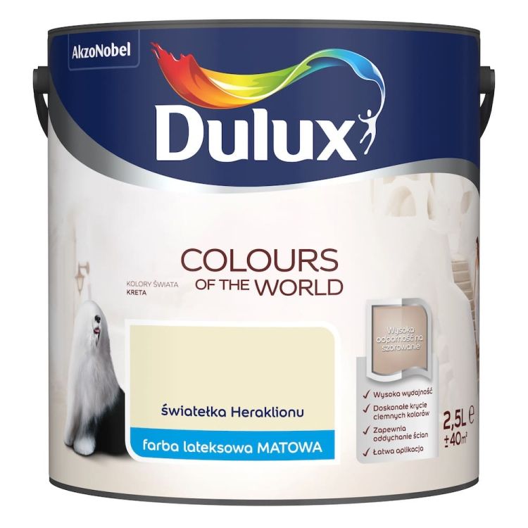 Farba lateksowa Dulux Kolory Świata Światełka Heraklionu 2,5L do ścian i sufitów matowa odporna na zmywanie do wnętrz