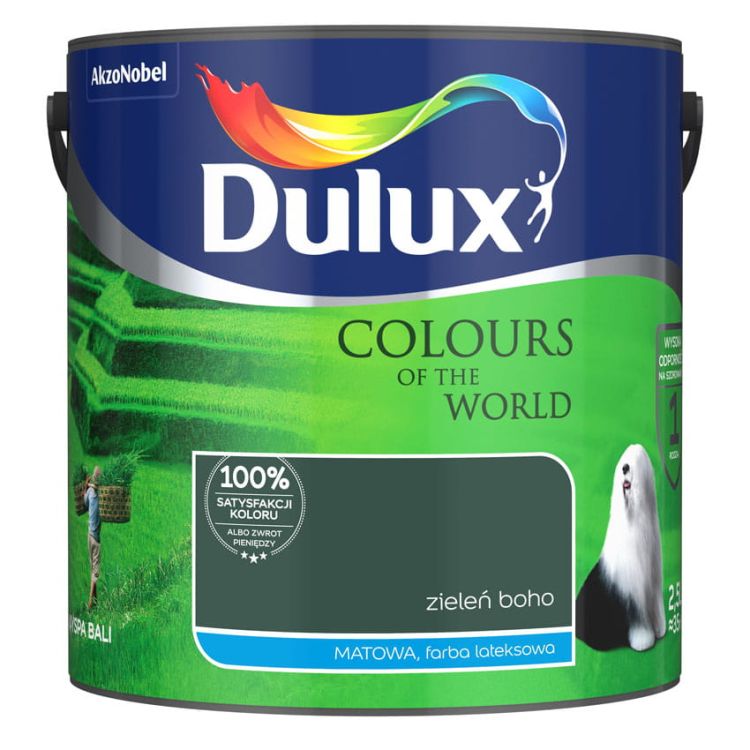 Farba lateksowa Dulux Kolory Świata Zieleń Boho 2,5L do ścian i sufitów matowa odporna na zmywanie do wnętrz
