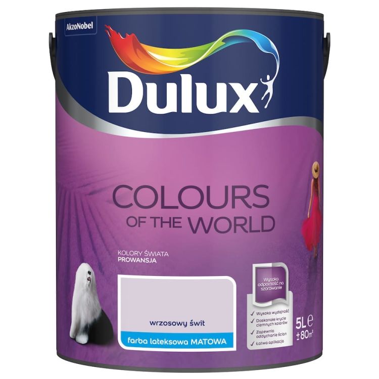 Farba lateksowa Dulux Kolory Świata Wrzosowy Świt 5L do ścian i sufitów matowa odporna na zmywanie do wnętrz