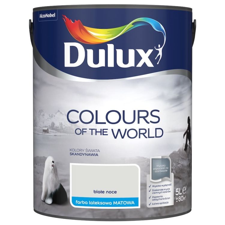 Farba lateksowa Dulux Kolory Świata Białe Noce 5L do ścian i sufitów matowa odporna na zmywanie do wnętrz