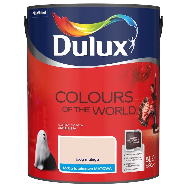 Farba lateksowa Dulux Kolory Świata Lody Malaga 5L do ścian i sufitów matowa odporna na zmywanie do wnętrz