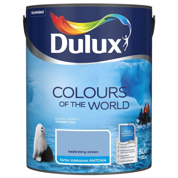 Farba lateksowa Dulux Kolory Świata Bezkresny Ocean 5L do ścian i sufitów matowa odporna na zmywanie do wnętrz