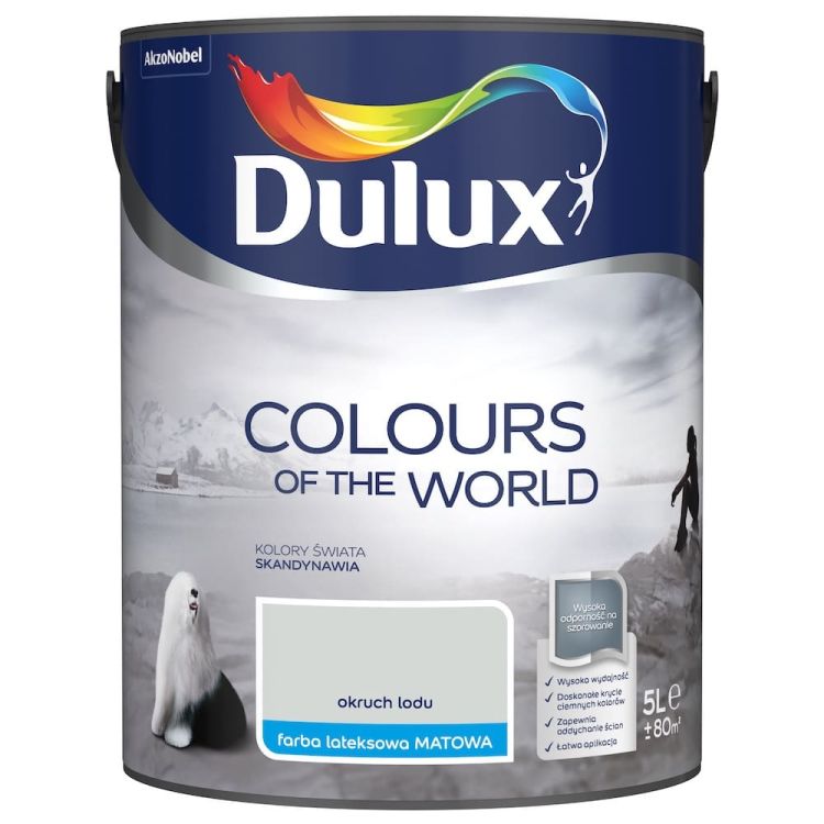 Farba lateksowa Dulux Kolory Świata Okruch Lodu 5L do ścian i sufitów matowa odporna na zmywanie do wnętrz