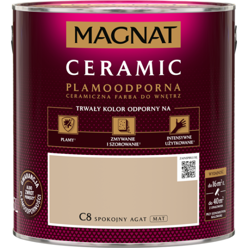 Farba Magnat Ceramic C08 Spokojny Agat 2,5L do ścian i sufitów odporna na plamy i szorowanie do wnętrz