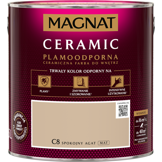 Farba Magnat Ceramic C08 Spokojny Agat 2,5L do ścian i sufitów odporna na plamy i szorowanie do wnętrz