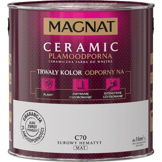 Farba Magnat Ceramic C70 Surowy Hematyt 2,5L do ścian i sufitów odporna na plamy i szorowanie do wnętrz
