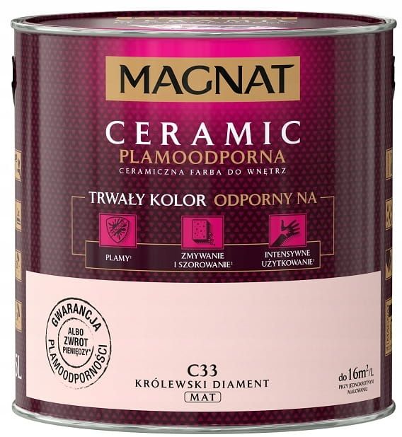 Farba Magnat Ceramic C33 Królewski Diament 2,5L do ścian i sufitów odporna na plamy i szorowanie do wnętrz