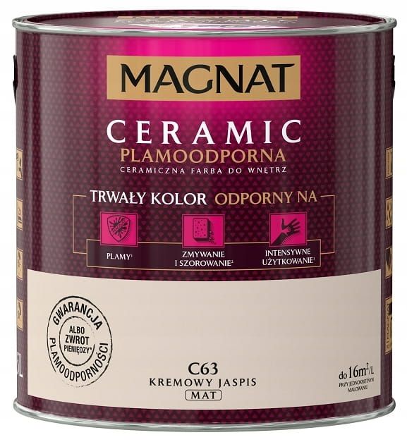 Farba Magnat Ceramic C63 Kremowy Jaspis 2,5L do ścian i sufitów odporna na plamy i szorowanie do wnętrz