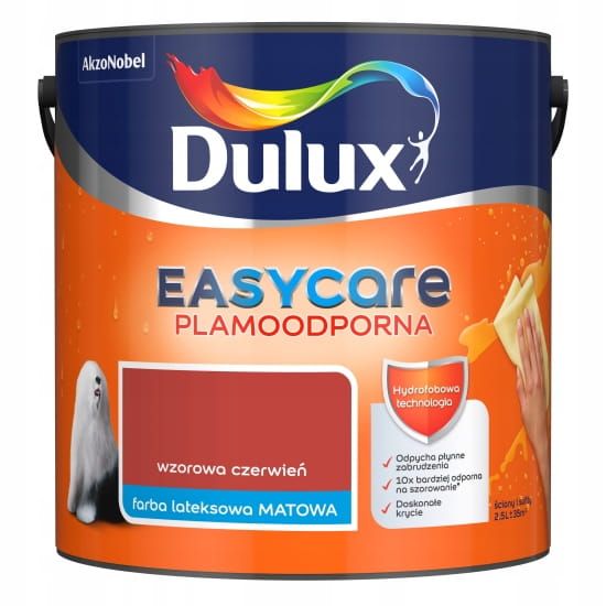 Farba lateksowa Dulux EasyCare Wzorowa Czerwień 2,5L plamoodporna hydrofobowa do ścian i sufitów matowa