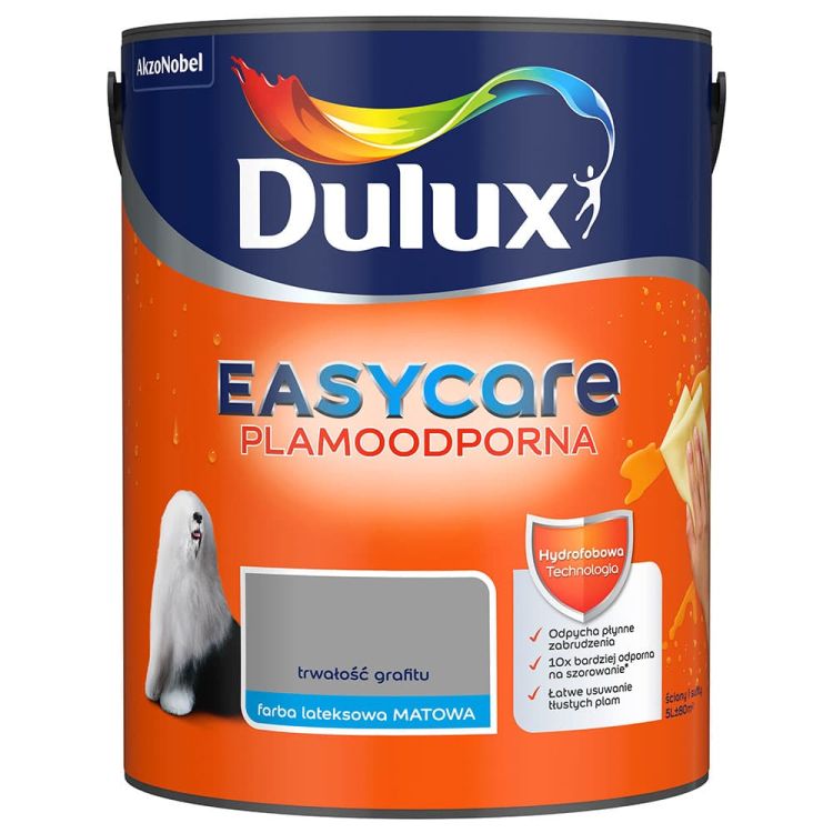 Farba lateksowa Dulux EasyCare Trwałość Grafitu 5L plamoodporna hydrofobowa do ścian i sufitów matowa