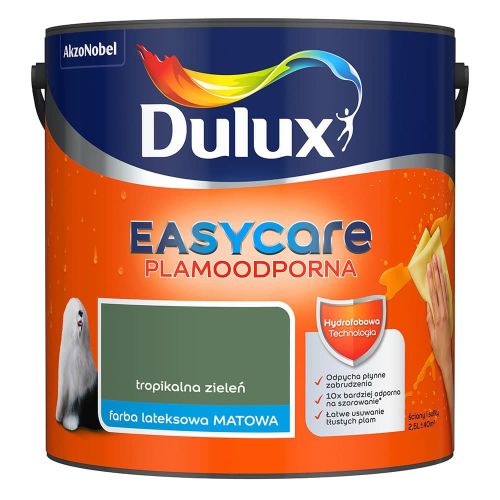 Farba lateksowa Dulux EasyCare Tropikalna Zieleń 2,5L plamoodporna hydrofobowa do ścian i sufitów matowa