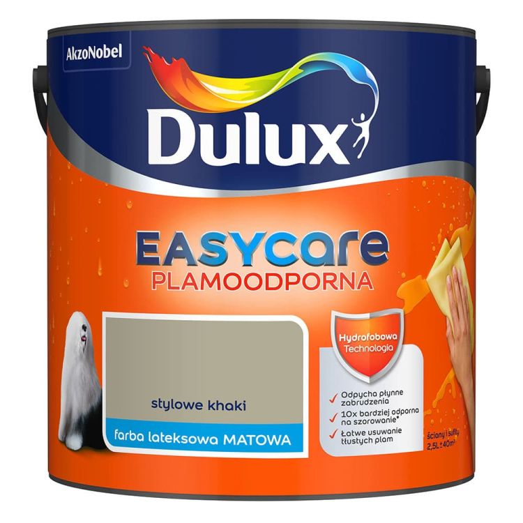 Farba lateksowa Dulux EasyCare Stylowe Khaki 2,5L plamoodporna hydrofobowa do ścian i sufitów matowa