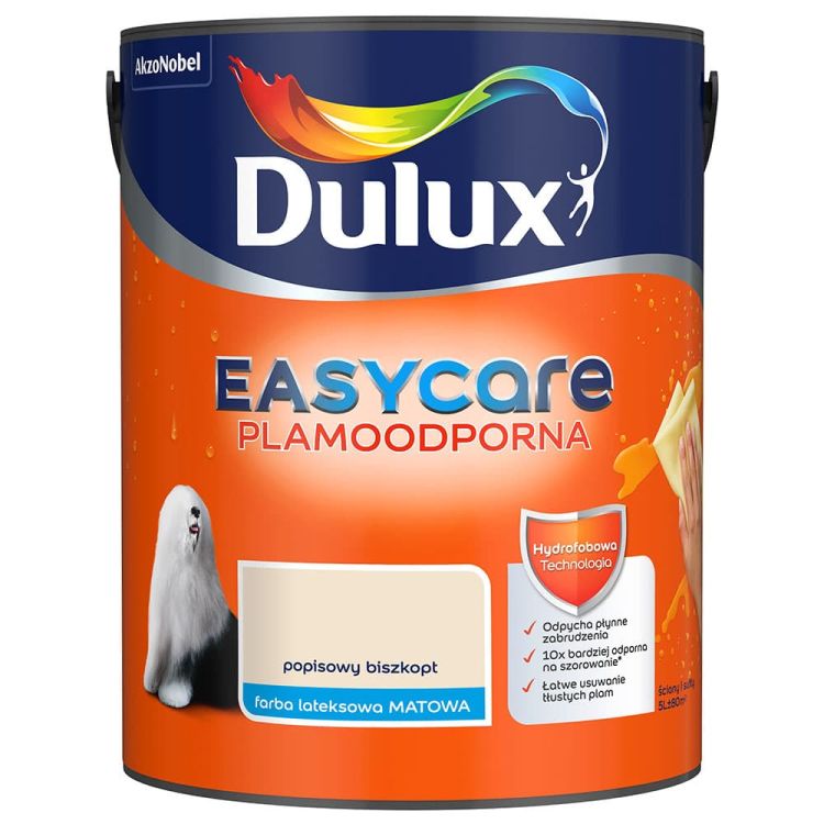 Farba lateksowa Dulux EasyCare Popisowy Biszkopt 5L plamoodporna hydrofobowa do ścian i sufitów matowa