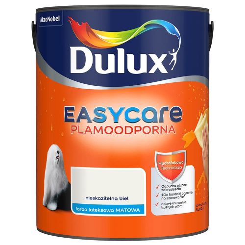 Farba lateksowa Dulux EasyCare Nieskazitelna Biel 5L plamoodporna hydrofobowa do ścian i sufitów matowa