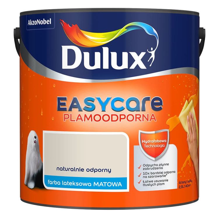 Farba lateksowa Dulux EasyCare Naturalnie Odporny 2,5L plamoodporna hydrofobowa do ścian i sufitów matowa