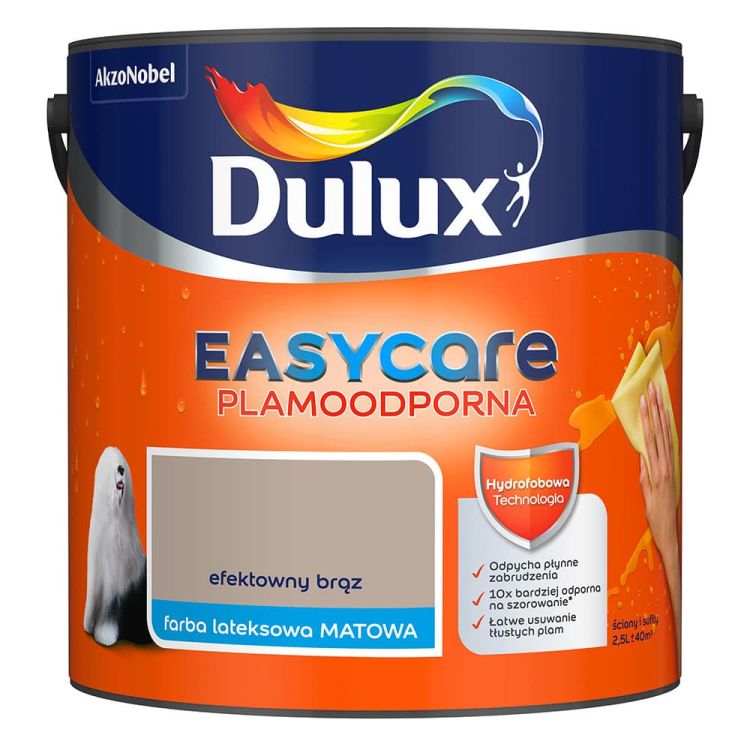 Farba lateksowa Dulux EasyCare Efektowny Brąz 2,5L plamoodporna hydrofobowa do ścian i sufitów matowa