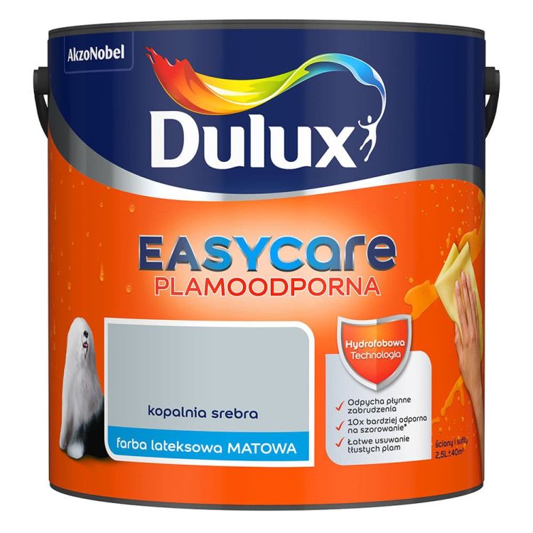 Farba lateksowa Dulux EasyCare Kopalnia Srebra 2,5L plamoodporna hydrofobowa do ścian i sufitów matowa