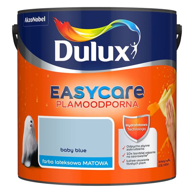 Farba lateksowa Dulux EasyCare Baby Blue 2,5L plamoodporna hydrofobowa do ścian i sufitów matowa