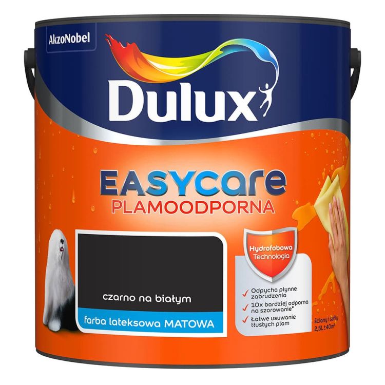 Farba lateksowa Dulux EasyCare Czarno Na Białym 2,5L plamoodporna hydrofobowa do ścian i sufitów matowa