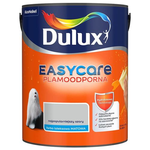 Farba lateksowa Dulux EasyCare Najpopularniejszy Szary 5L plamoodporna hydrofobowa do ścian i sufitów matowa