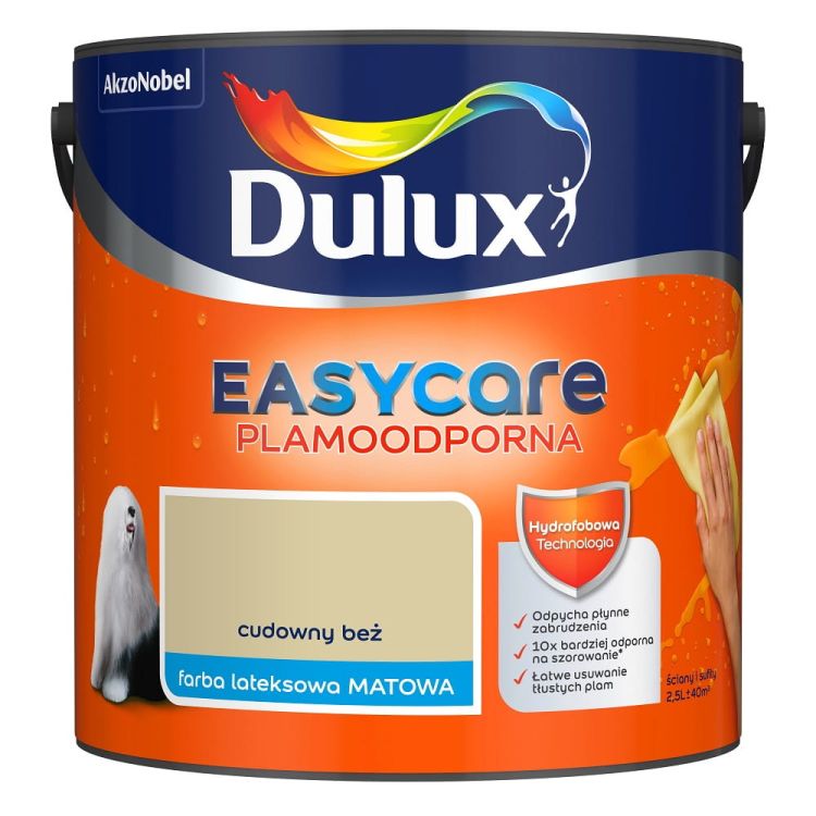 Farba lateksowa Dulux EasyCare Cudowny Beż 2,5L plamoodporna hydrofobowa do ścian i sufitów matowa
