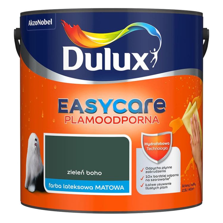 Farba lateksowa Dulux EasyCare Zieleń Boho 2,5L plamoodporna hydrofobowa do ścian i sufitów matowa