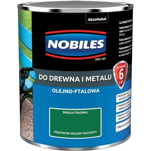 Emalia alkidowa Nobiles Ftalonal Zielony Soczysty 0,7L półpołysk do drewna metalu i betonu nawierzchniowa do wnętrz i na zewnątrz
