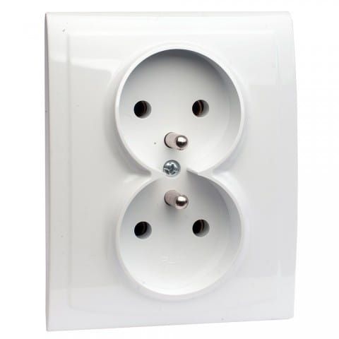 Vega gniazdo białe podwójne z uziemieniem – zdjęcie 1