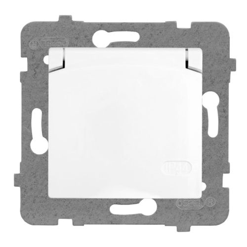 Rosa gniazdo hermetyczne białe z uziemieniem klapka biała – zdjęcie 1