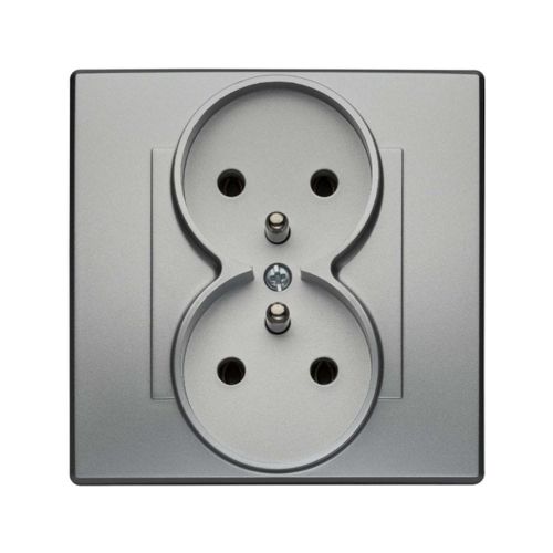 Milano gniazdo podwójne z uziemieniem srebrne – zdjęcie 1