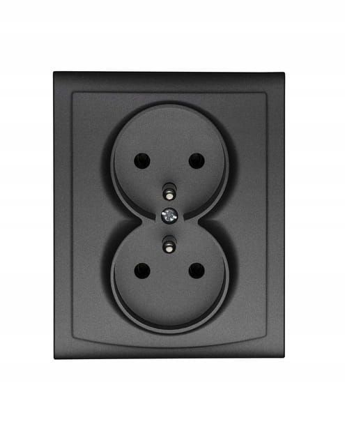 Vega gniazdo podwójne z uziemieniem grafit mat – zdjęcie 1