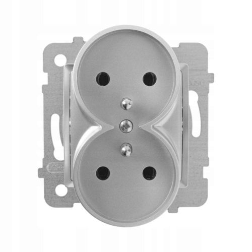 Rosa gniazdo podwójne srebrny metalik z uziemieniem – zdjęcie 1