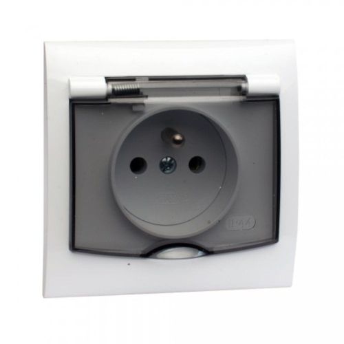 Vega gniazdo bryzgoszczelne białe z klapką dymną z uziemieniem – zdjęcie 1