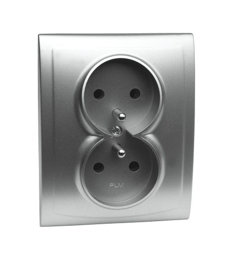 Vega gniazdo podwójne z uziemieniem srebrne – zdjęcie 1