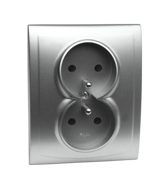 Vega gniazdo podwójne z uziemieniem srebrne – zdjęcie 1